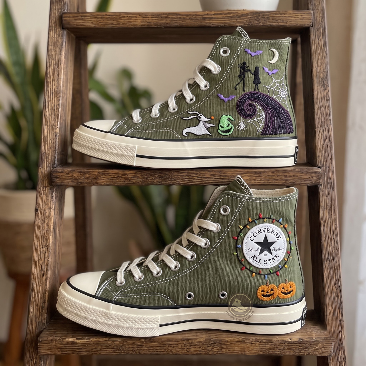 Jack & Sally Converse, Nightmare Halloween Embroidered High Tops - Image 4