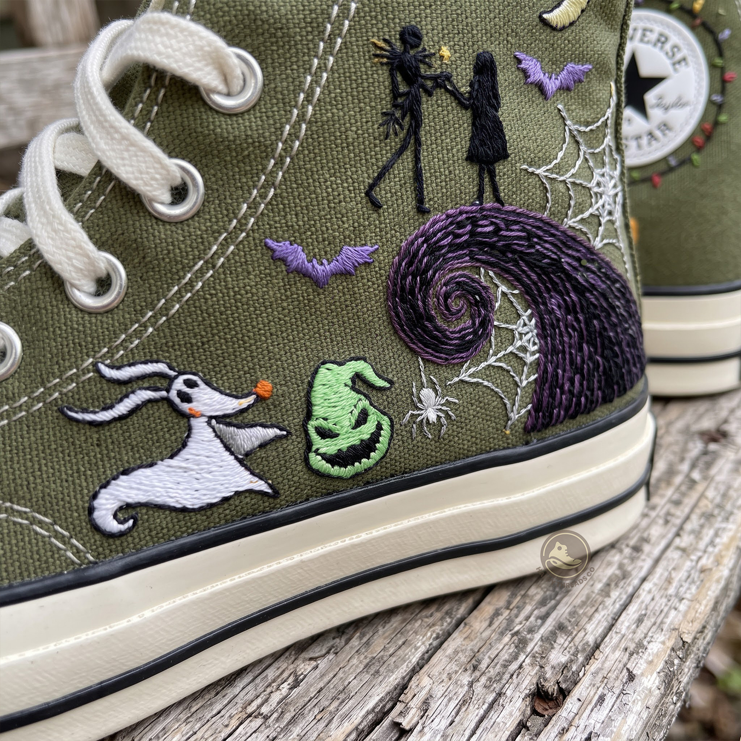 Jack & Sally Converse, Nightmare Halloween Embroidered High Tops - Image 2
