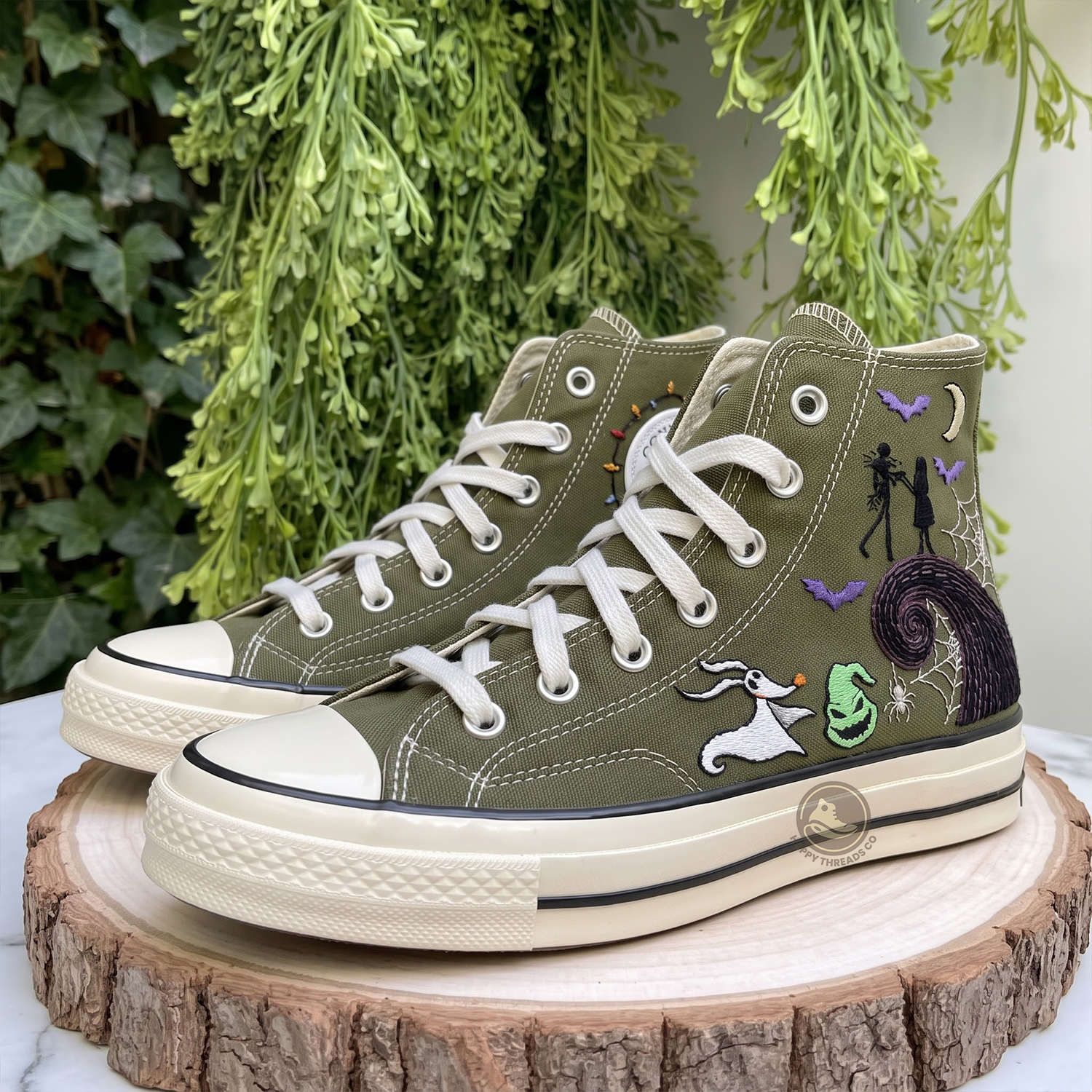 Jack & Sally Converse, Nightmare Halloween Embroidered High Tops - Image 3