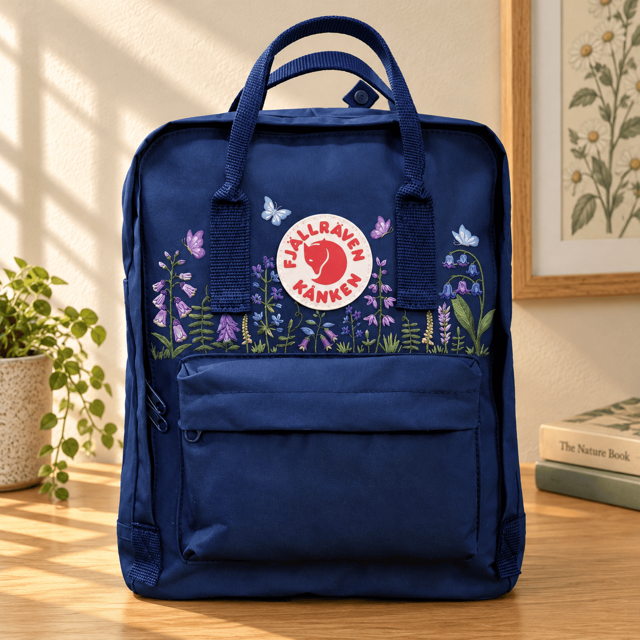 Bluebell Floral Kanken Backpack, Botanical Embroidered Rucksack