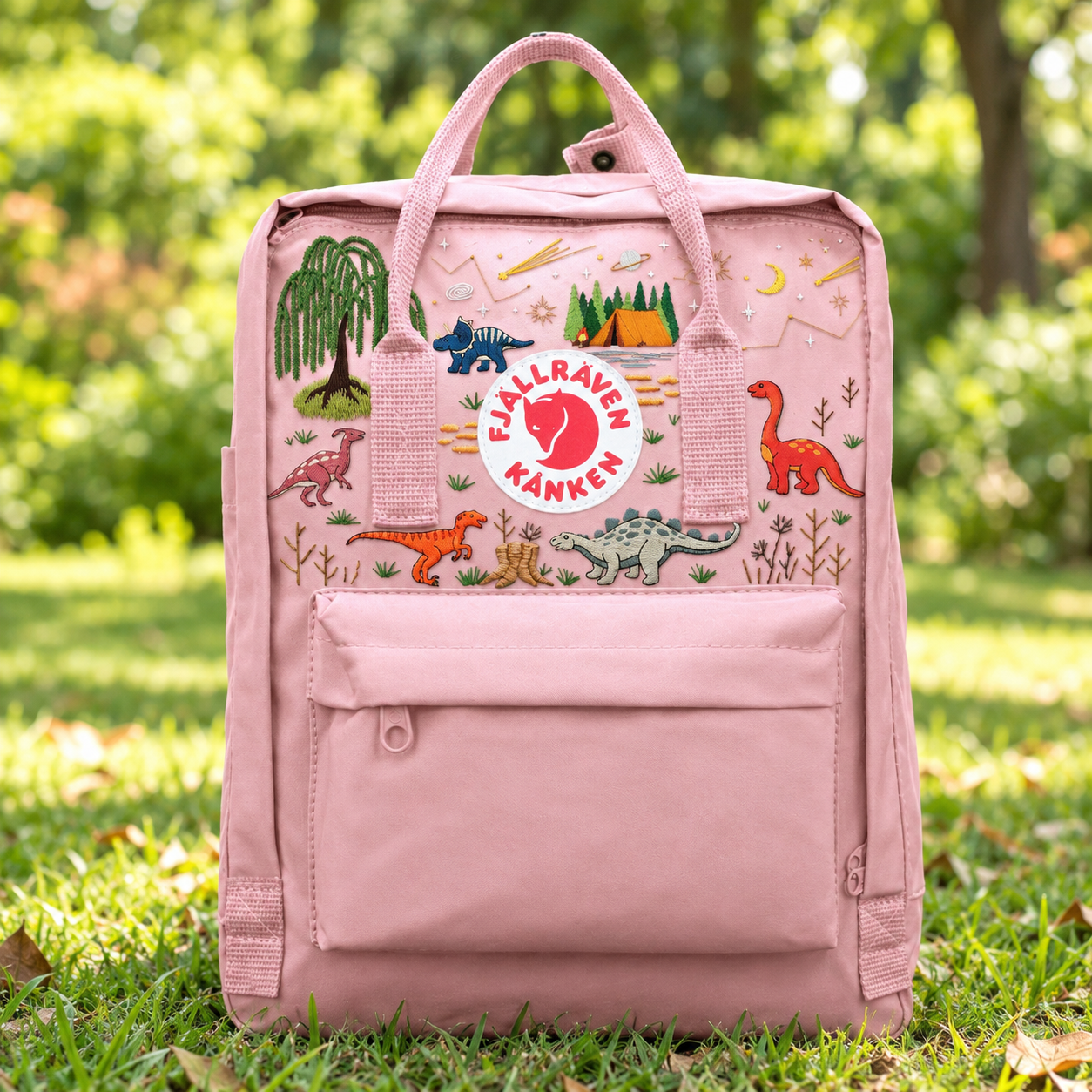 Dinosaur World Kanken Backpack, Cute Dino Embroidered Rucksack