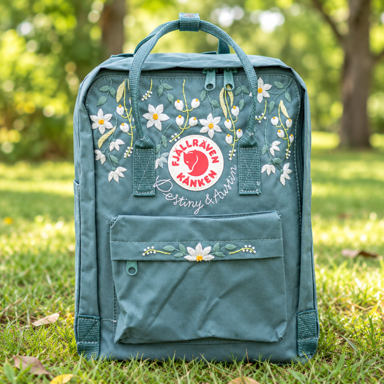 Falling Lily Vines Kanken Backpack, Botanical Embroidered Rucksack