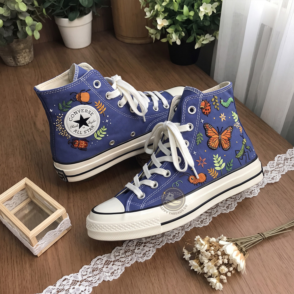 Monarch Butterfly Converse, Nature Insect Embroidered Sneakers - Image 3