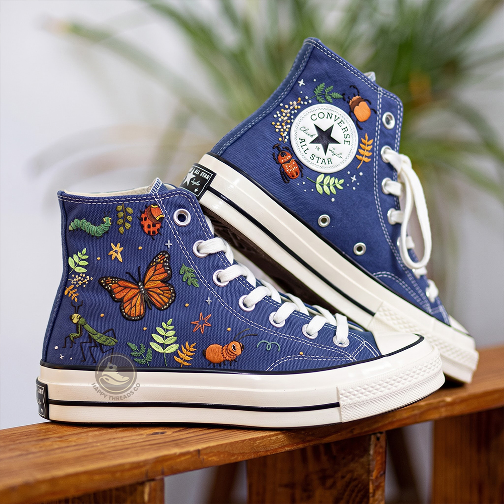 Monarch Butterfly Converse, Nature Insect Embroidered Sneakers - Image 2