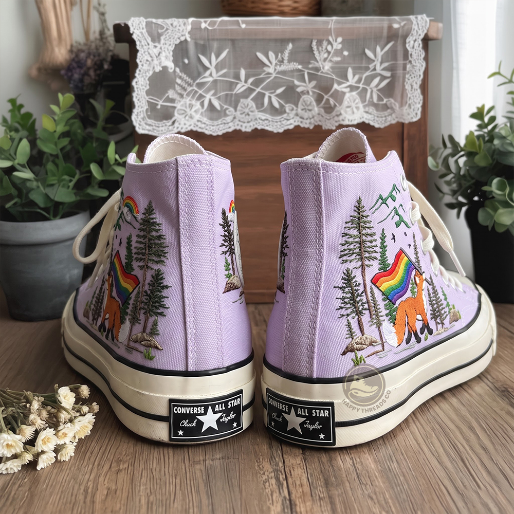 LGBT Pride Fox Converse, Rainbow Woodland Embroidered Sneakers - Image 5