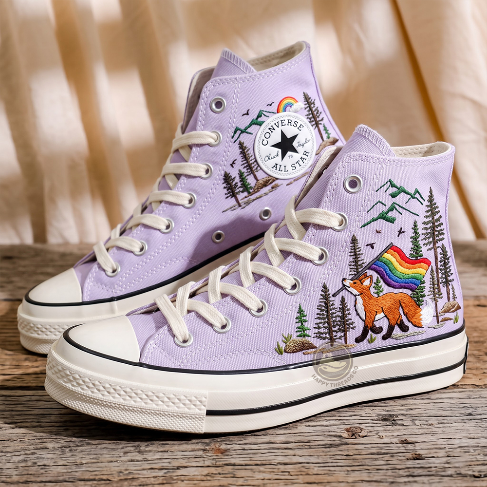 LGBT Pride Fox Converse, Rainbow Woodland Embroidered Sneakers