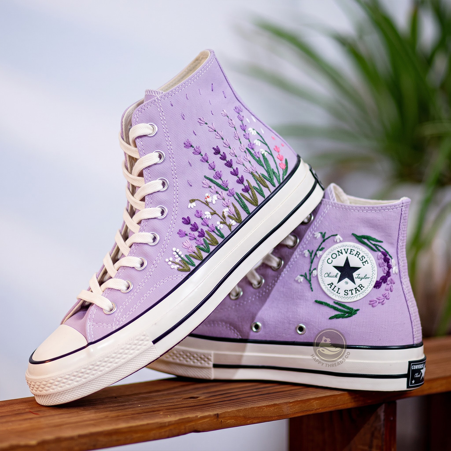 Lavender Flower Converse, Purple Wildflower Embroidered Sneakers