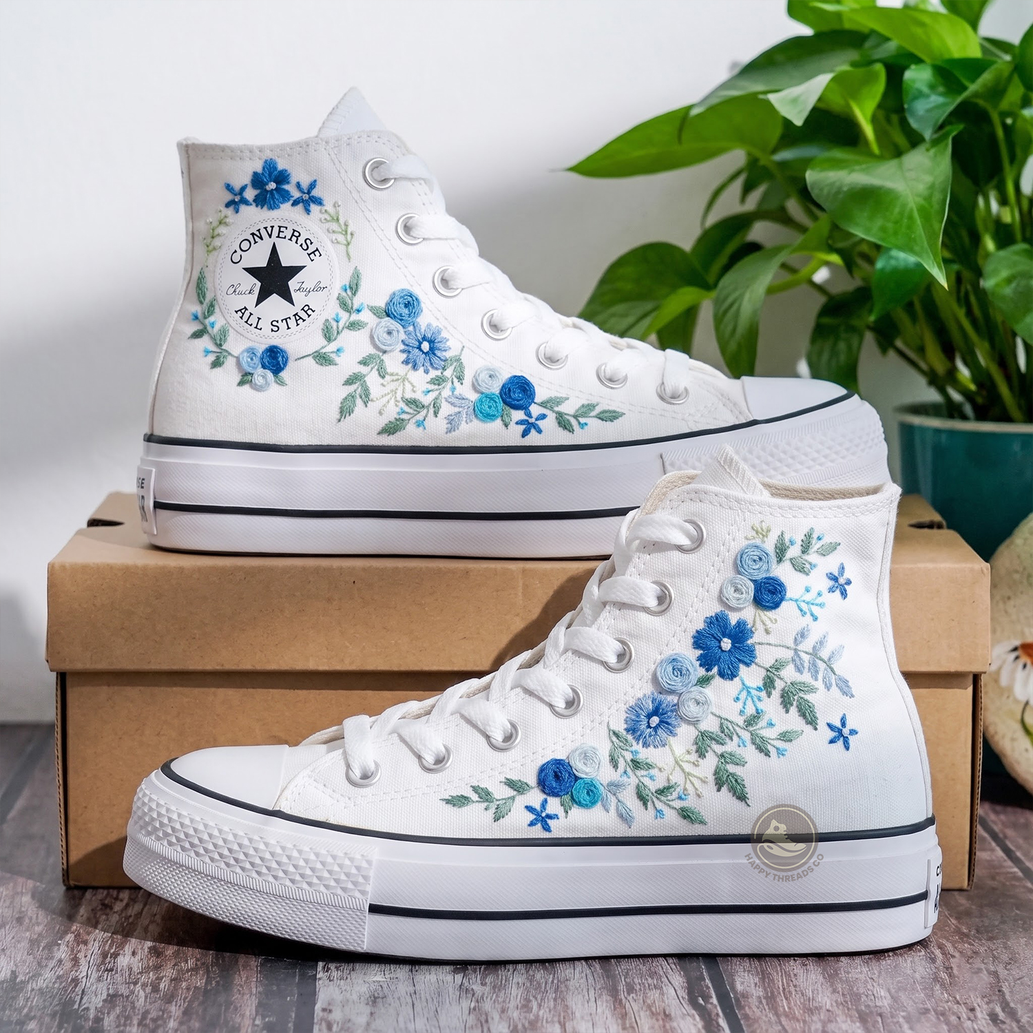 Something Blue Wedding Converse, Bridal Floral Embroidered Sneakers
