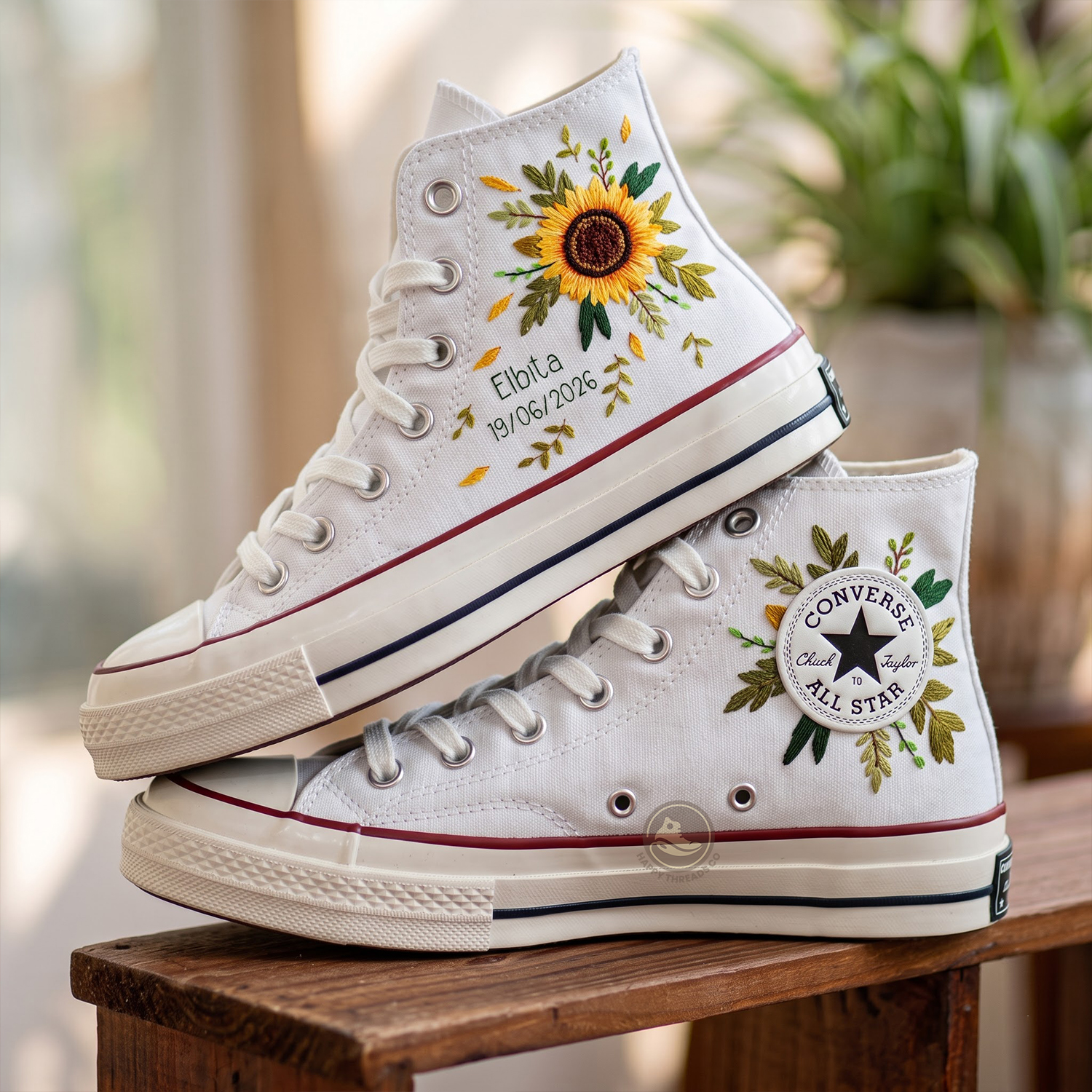 Sunflower Wedding Converse, Personalized Bridal Embroidered Sneakers - Image 2