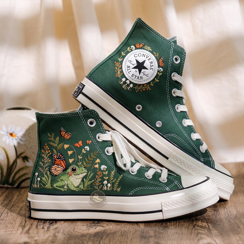 Winged Frog Converse, Magical Woodland Embroidered High Tops