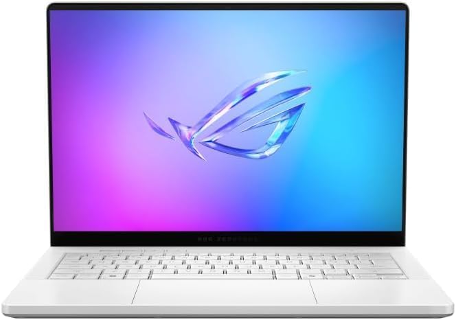 اسس لابتوب العاب روج زيفيروس G14 الاحدث (2025) 14 انش 3K OLED 120Hz كوبايلوت + كمبيوتر AMD رايزن AI 9 HX 370 انفيديا RTX 5070 Ti 12GB 32GB LPDDR5X RAM 1TB SSD RGB كيبورد ويندوز 11 ابيض بلاتينيوم