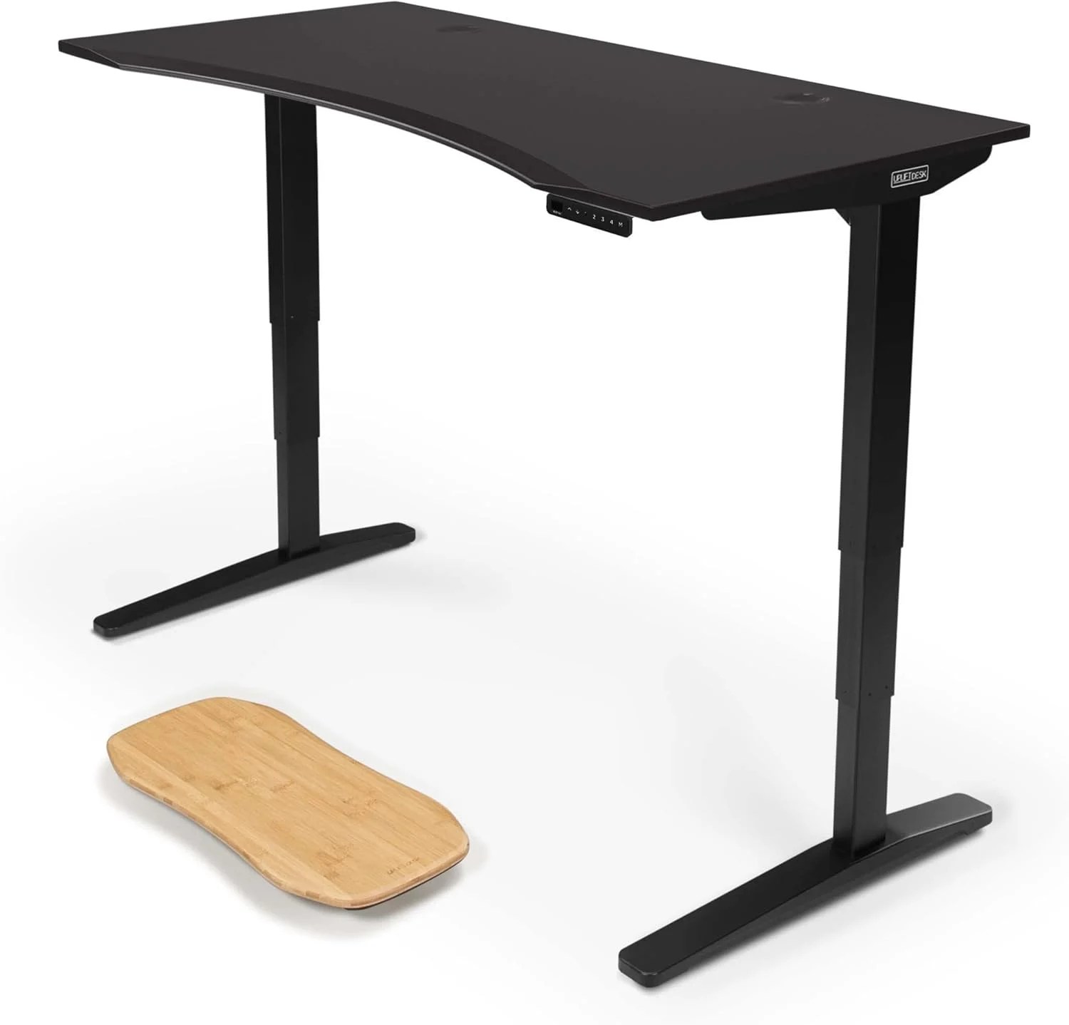 Black adjustable standing home office desk.