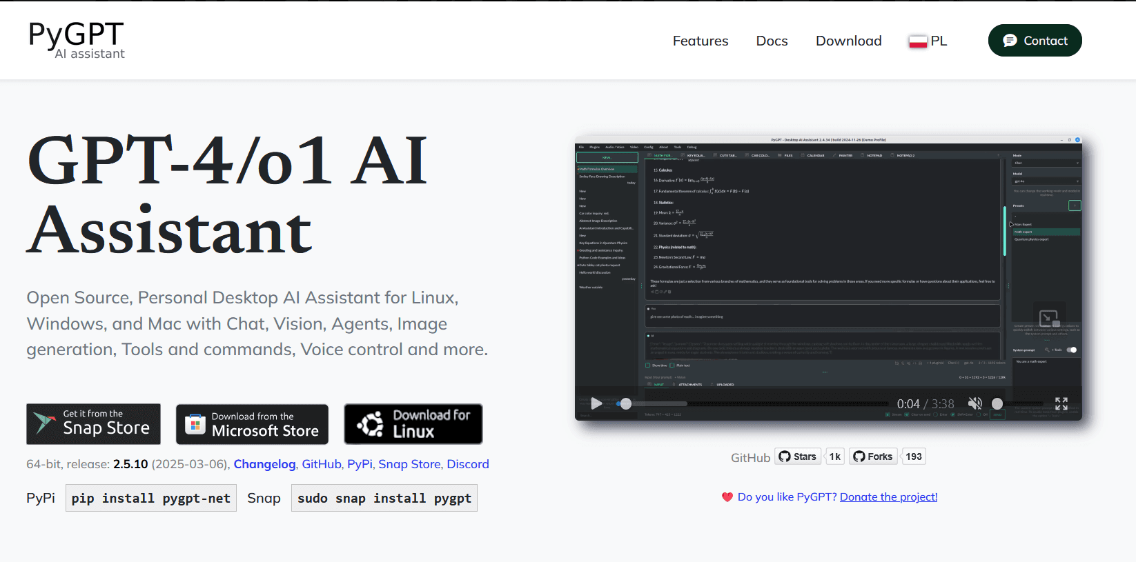 PyGPT Open Source, Personal Desktop AI Assistant for Linux, Windows, and Mac with Chat, Vision, Agents, Image generation, Tools and commands, Voice control and more.