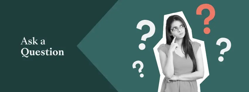 A collage-style graphic for a strong cover letter introduction. It features a black-and-white cutout of a woman thinking, surrounded by floating question marks, next to the text "Ask a Question."