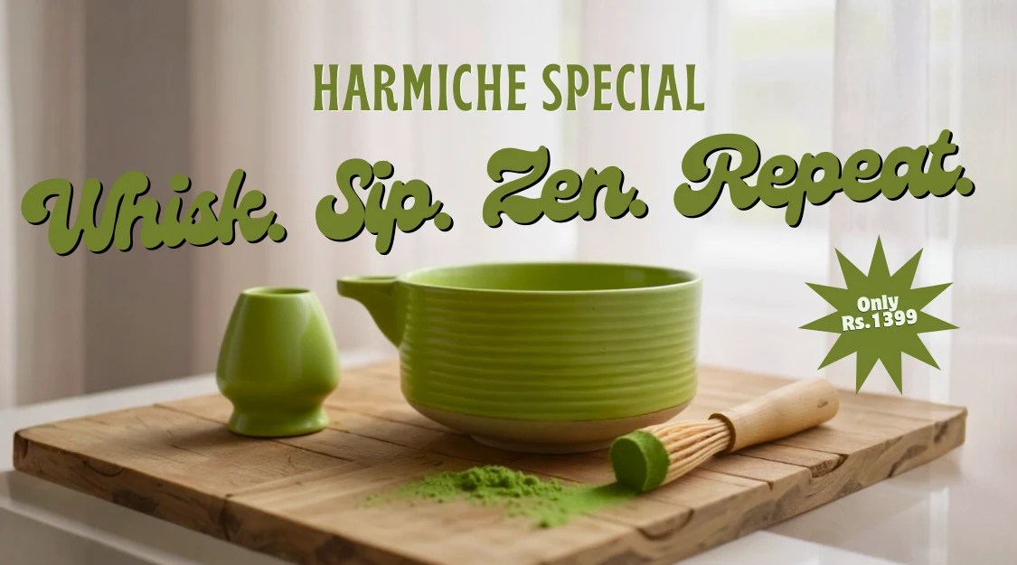 Matcha Bowl with Whisk Holder by Harmiche – Handmade Ceramic Matcha Tea Set for Whisk & Brewing, Green Glaze