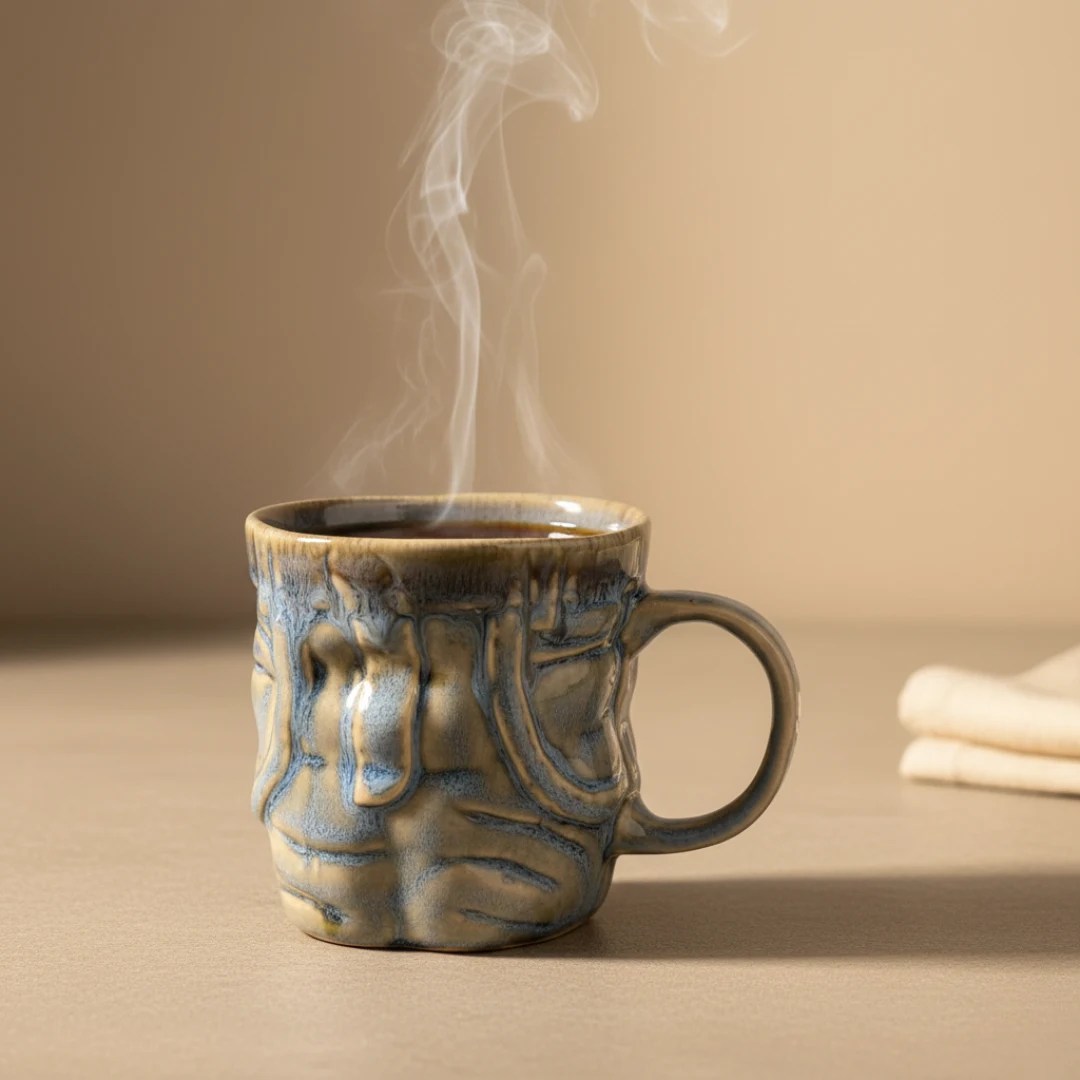 Harmiche OceanRelief Drip-Glaze Ceramic Mugs – Set of 2 (250 ml)