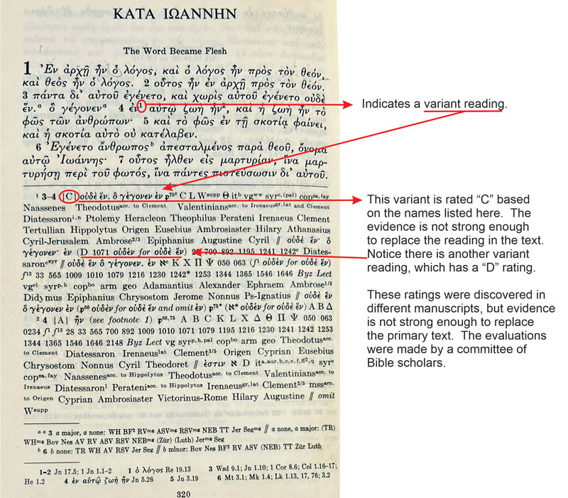 Picture of Greek text with alternative readings.