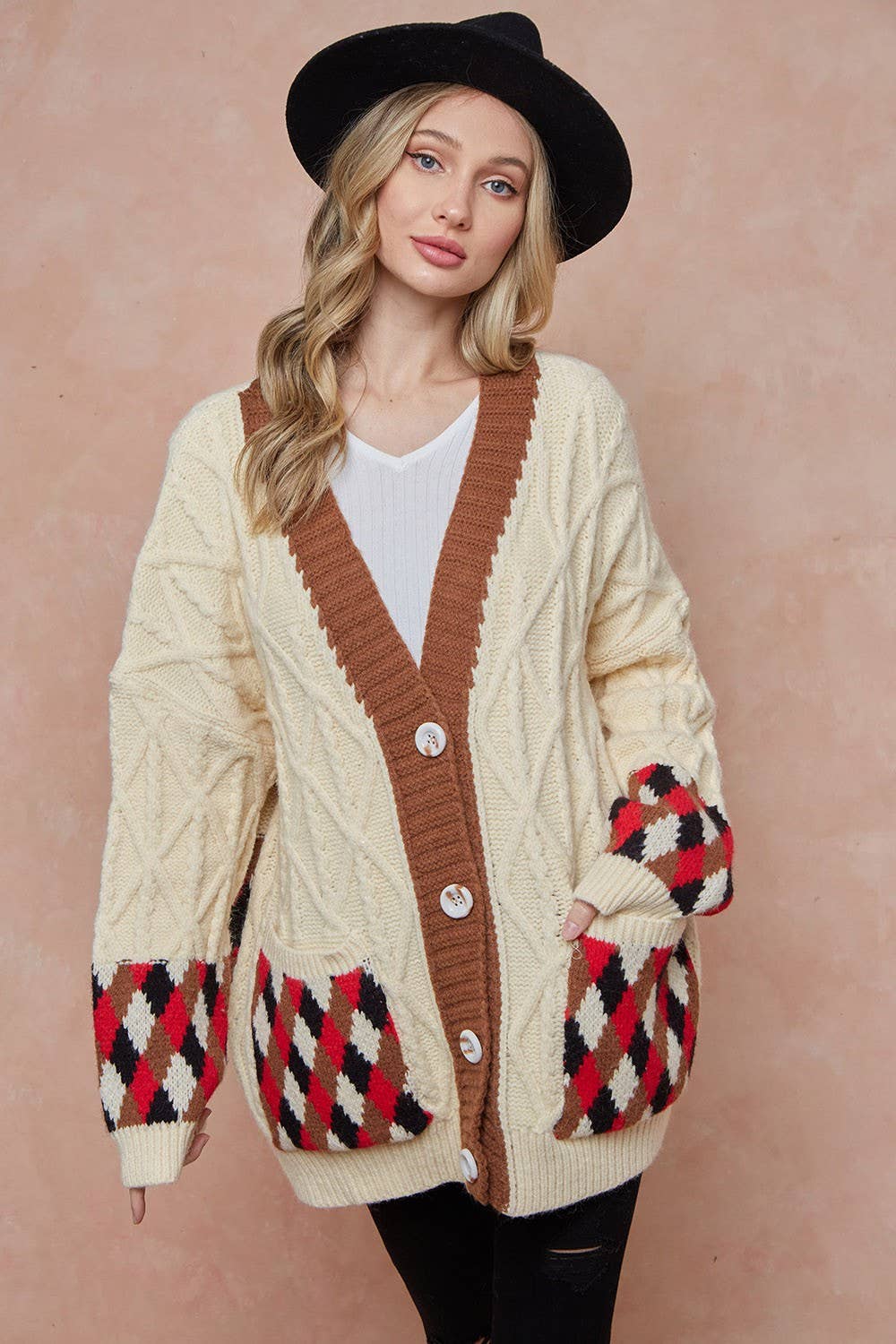 Rainbow Aztec Sherpa Hooded Cardigan 