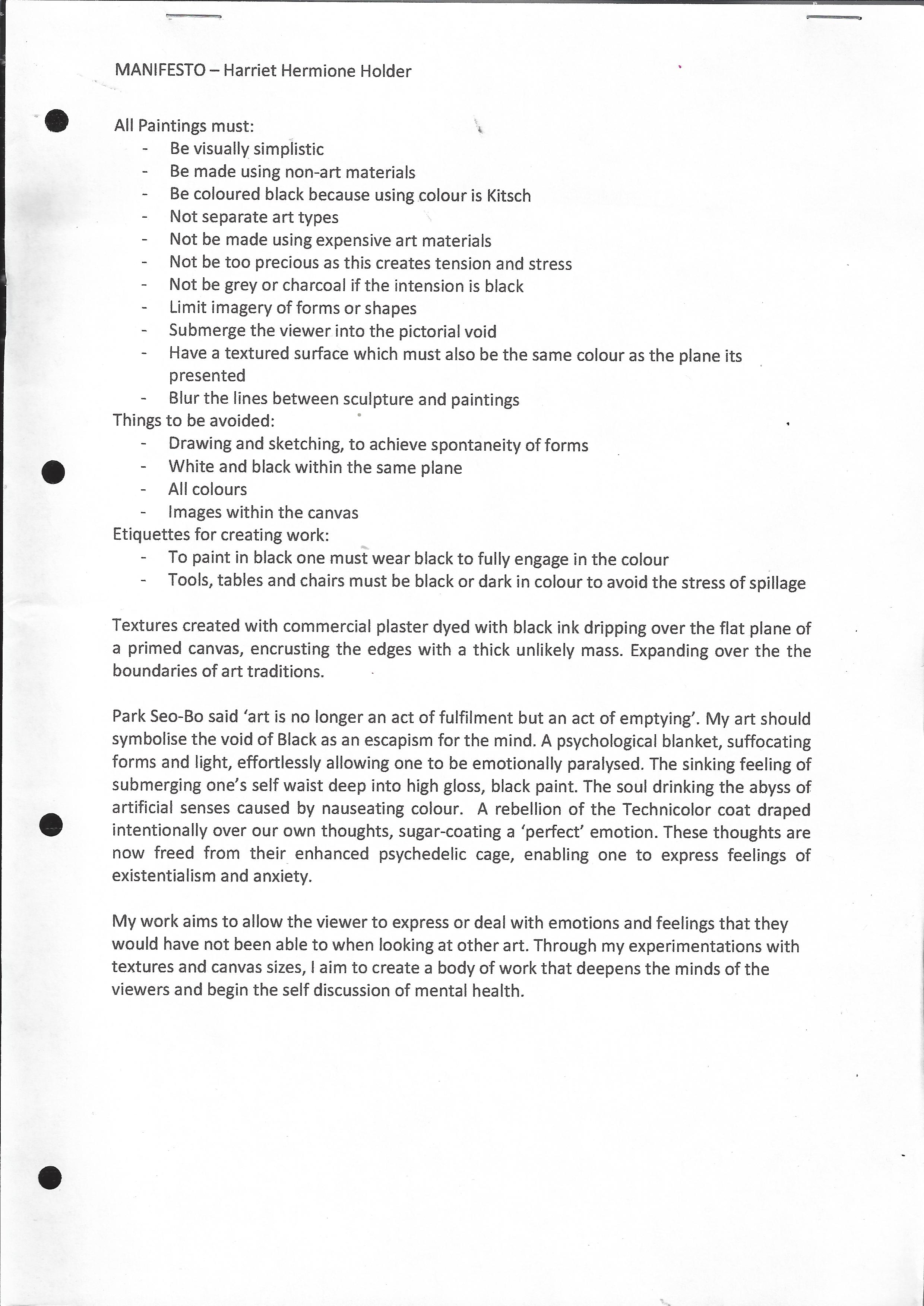 My manifesto for term 2 work.