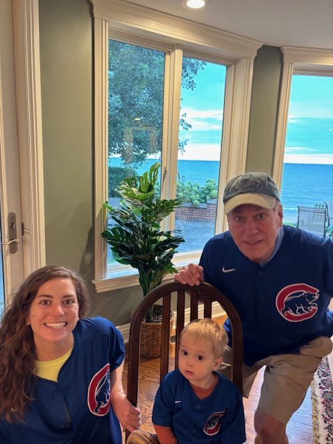 Here are Harrison, Shannon, and I suited up to watch the Cubs game.