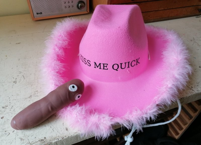 Kiss me quick hat and turd.