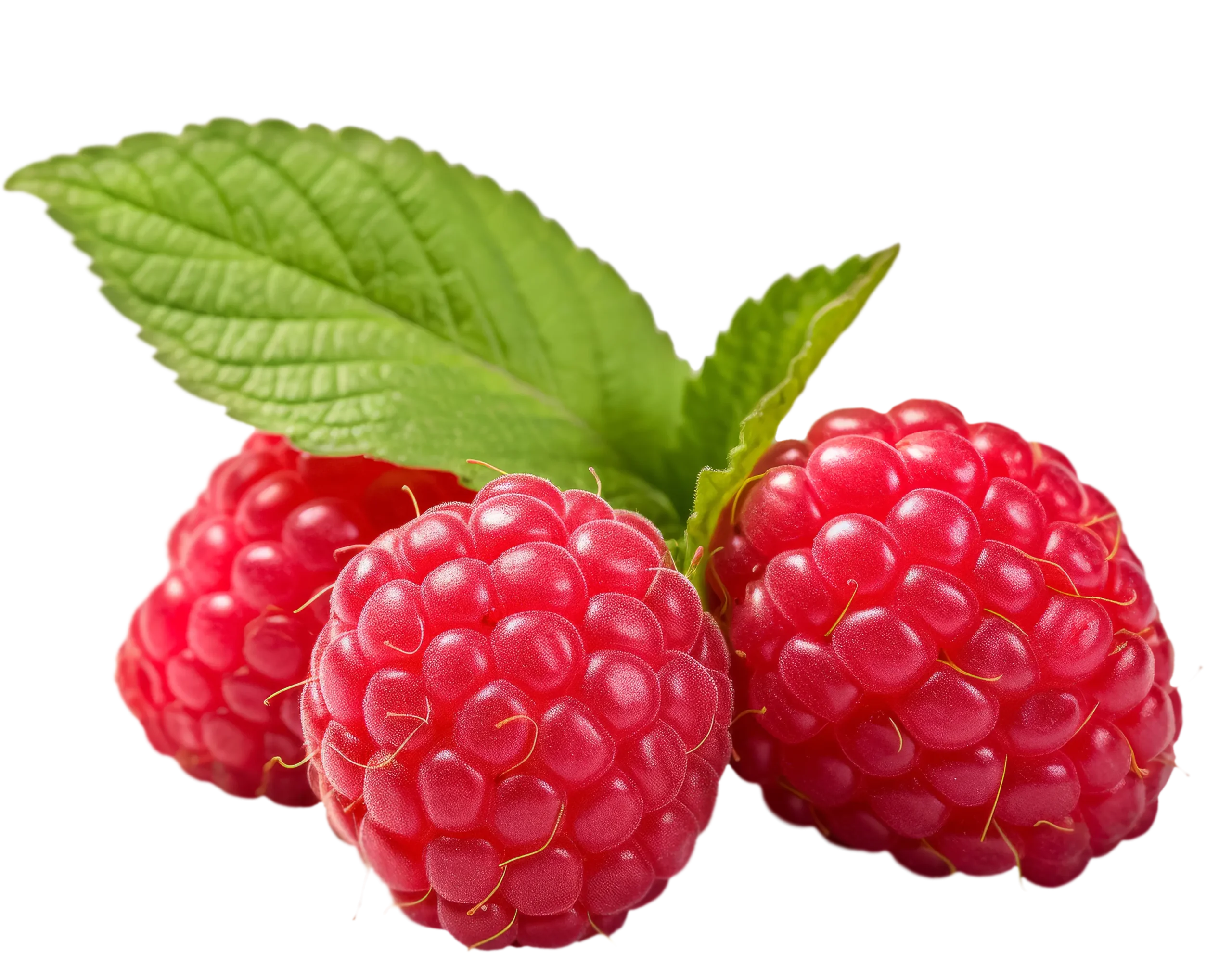 Photo of some raspberries isolated on transparent background