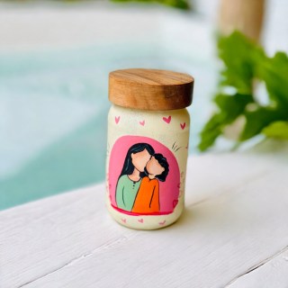 Hand Painted Jar with Wooden Lid