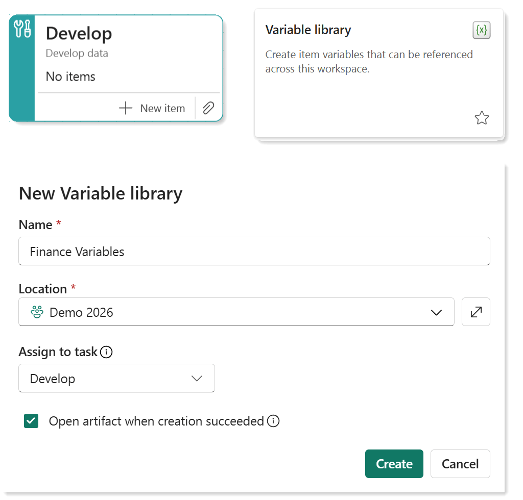 Creating a Variable library in the workspace