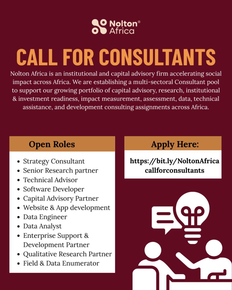 Nolton Africa is recruiting Experts Consultants pool across Africa