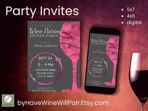 Wine Pairing Party Invite, Party Printables, Customizable Canva Template
