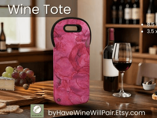 Thermal Single Wine Tote Bag  with wine theme original art, host gift
