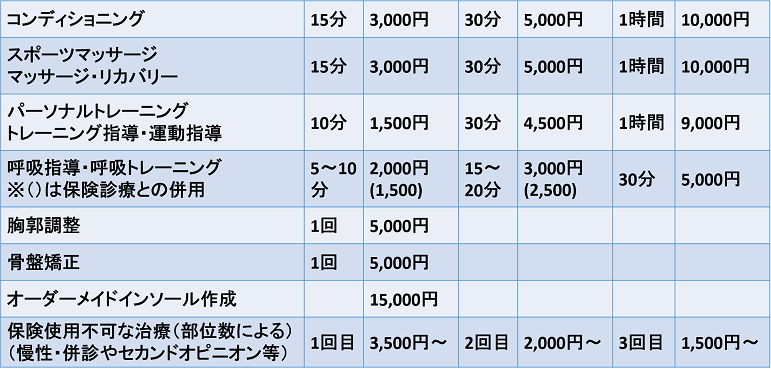林接骨院ホームページ メニュー・料金