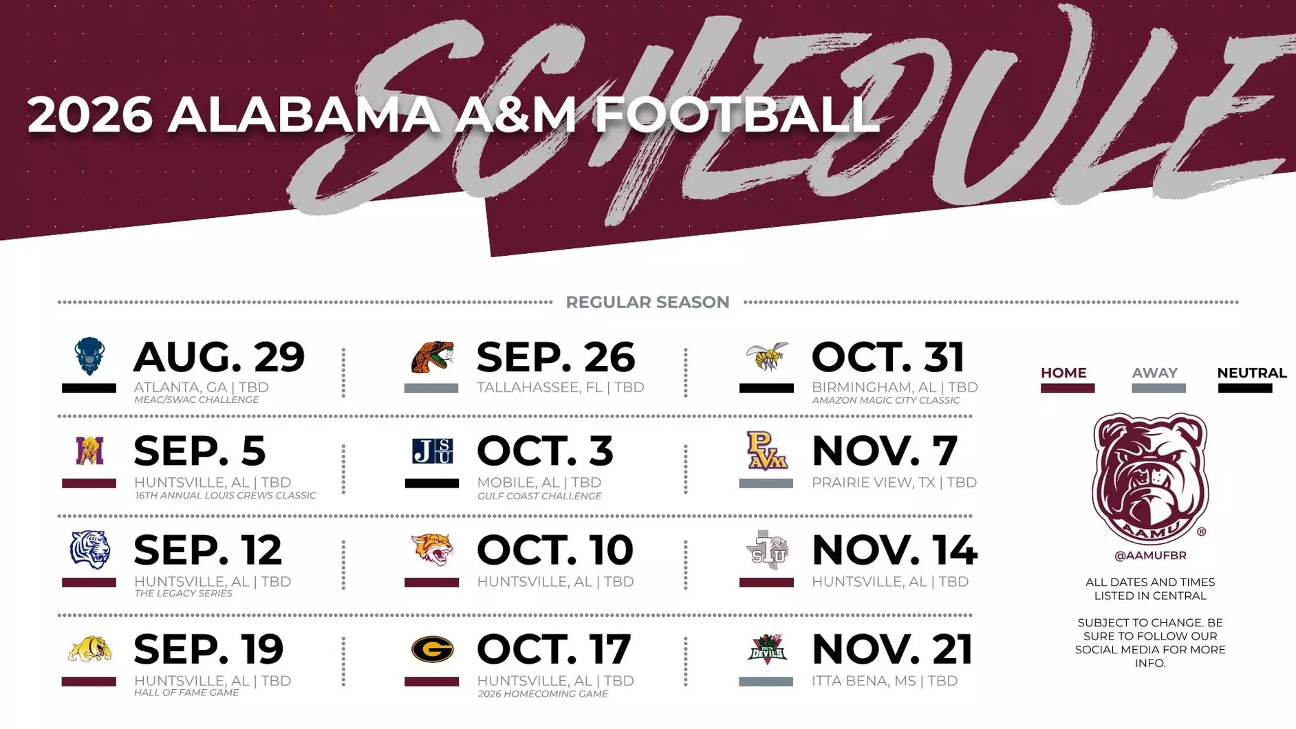 Alabama A&M HBCU Football 2026 schedule