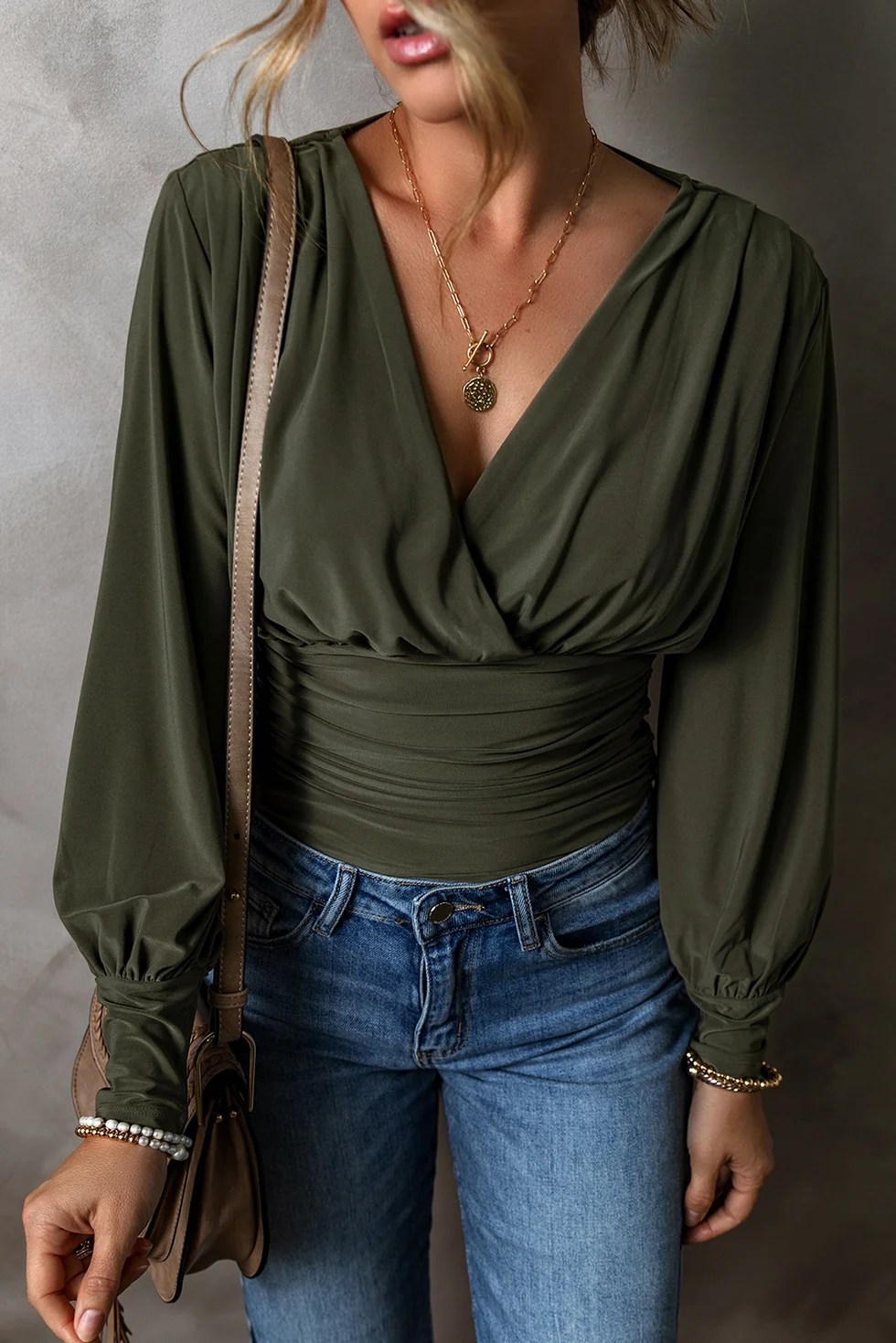 Green Ruched Bodysuit