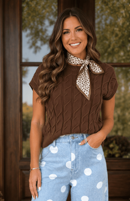 The Eliza Dark Brown Cable Sweater