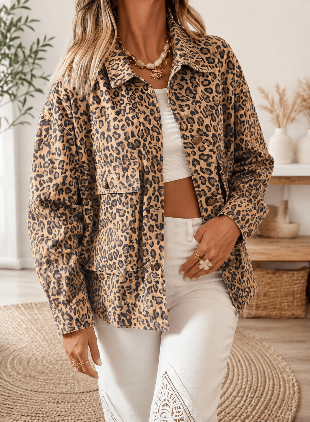 The Blake Leopard Pocket Denim Jacket