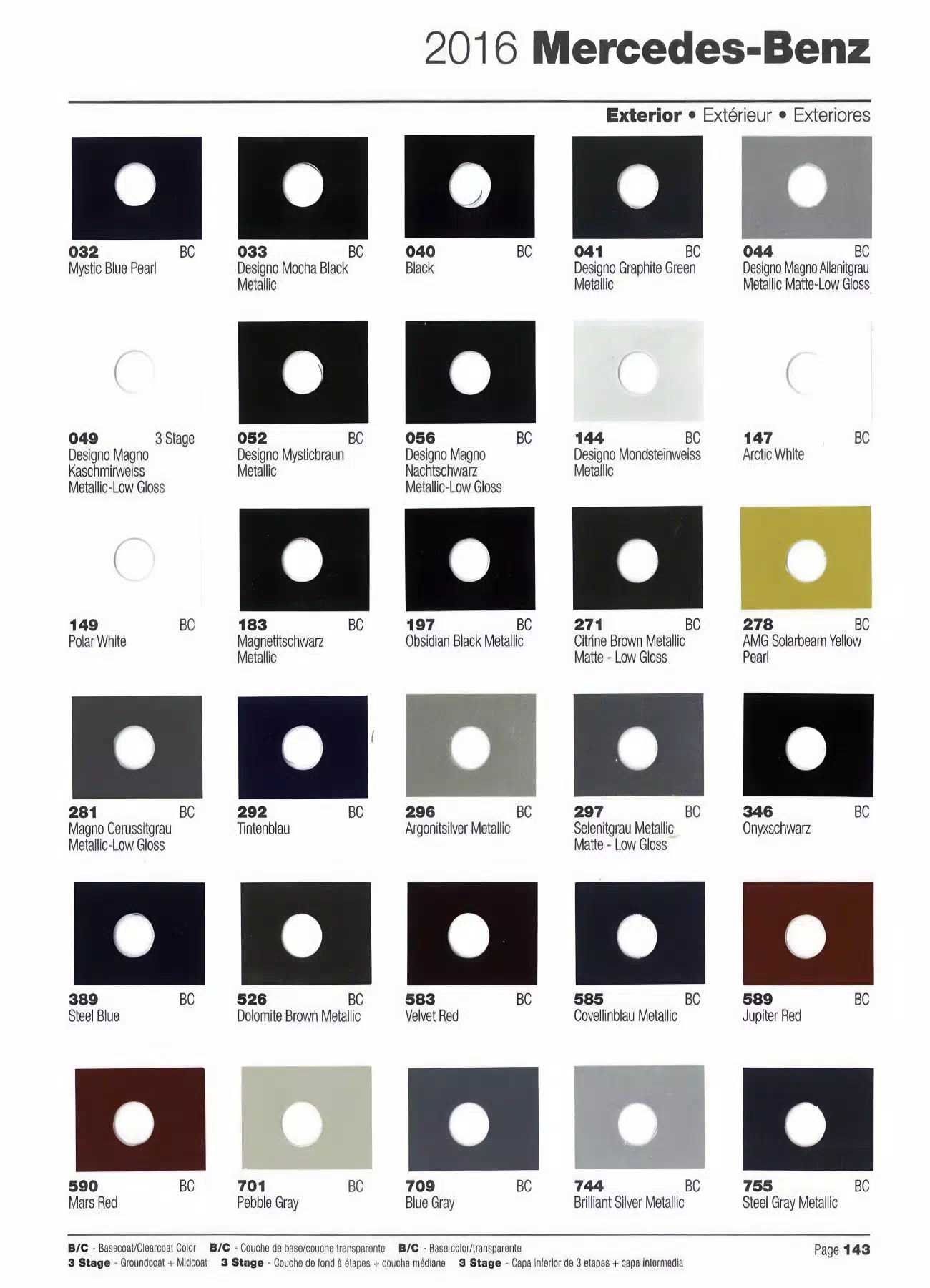 2016 mercedes-benz paint codes and color charts