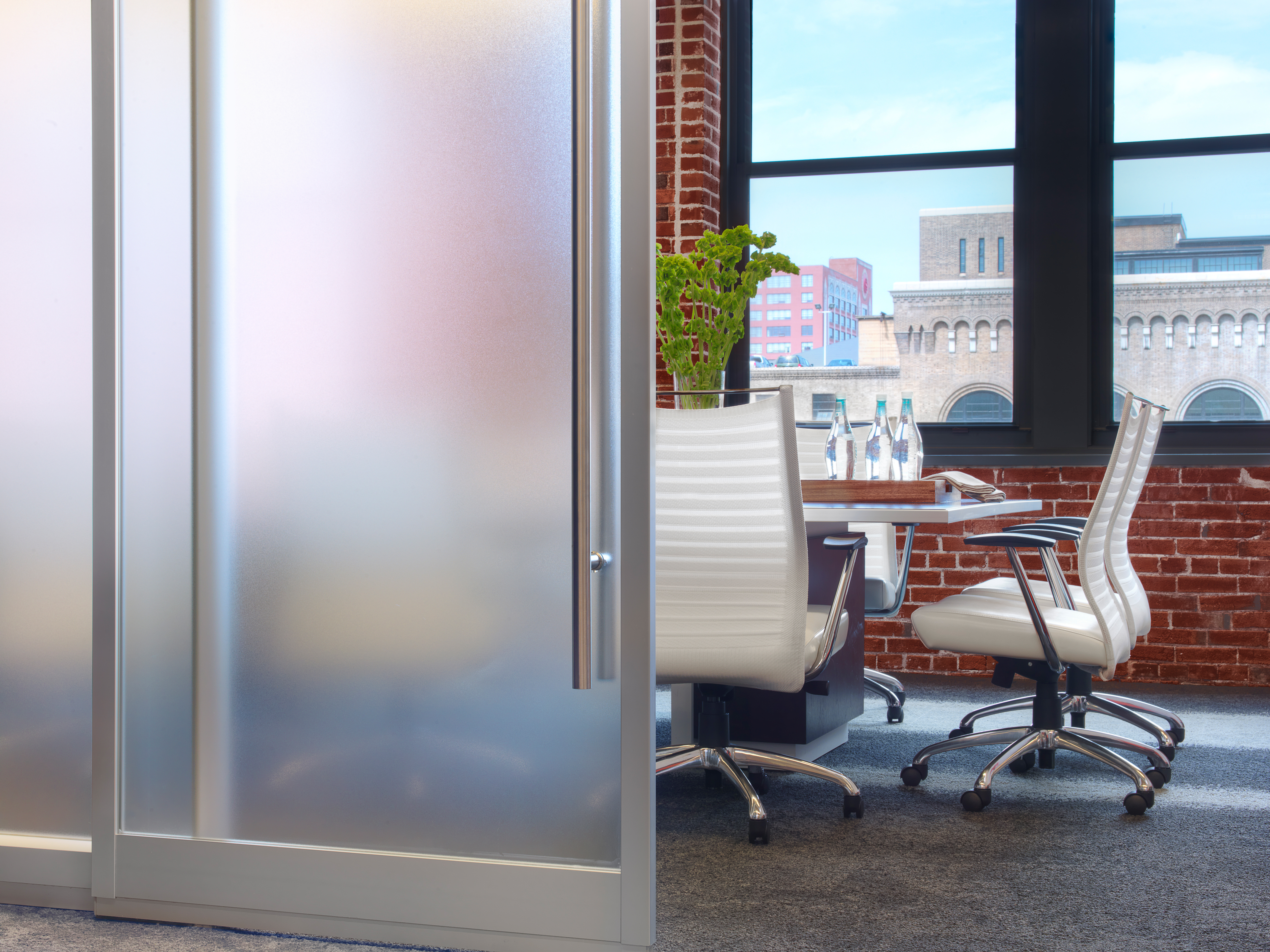 Frosted privacy film for a conference room door