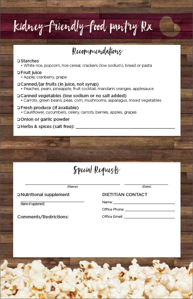 What shopping or prescriptions you need picking up. Kidney Friendly Food Pantry Rx Healthy Shelves