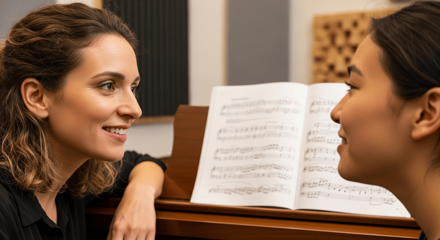 Student gaining confidence during a singing lesson