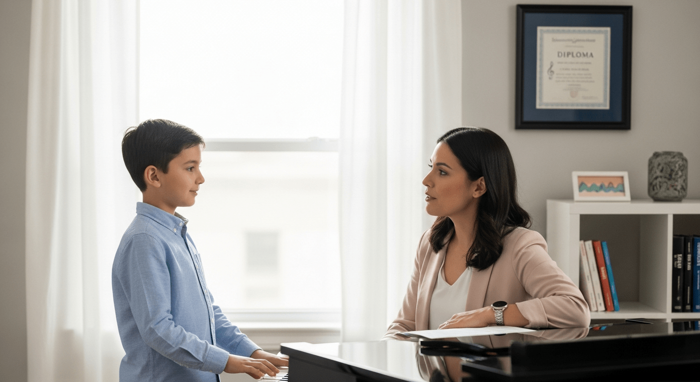 Student practicing vocal technique during a lesson