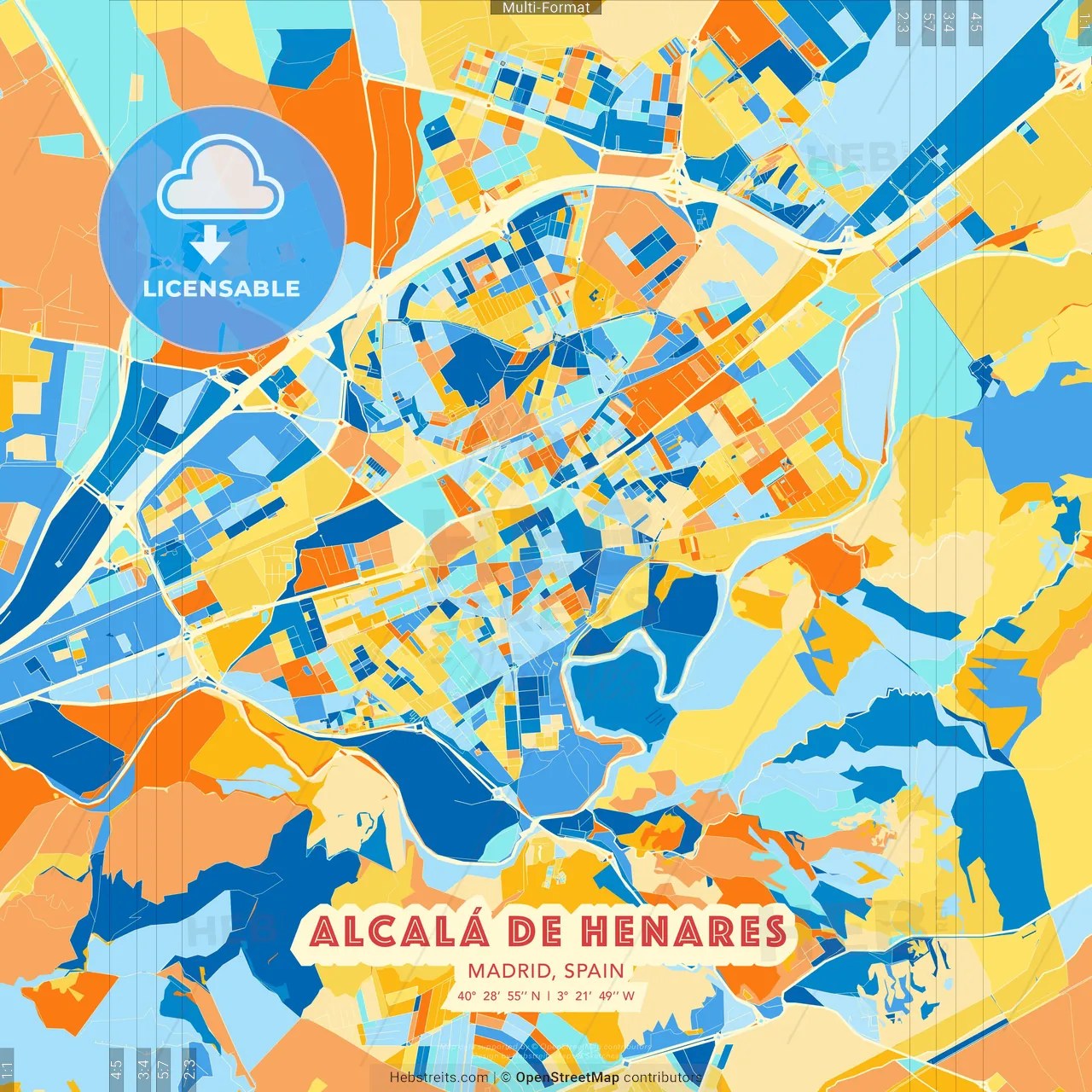 Alcal De Henares Madrid Spain Blue And Orange Vector Art Map