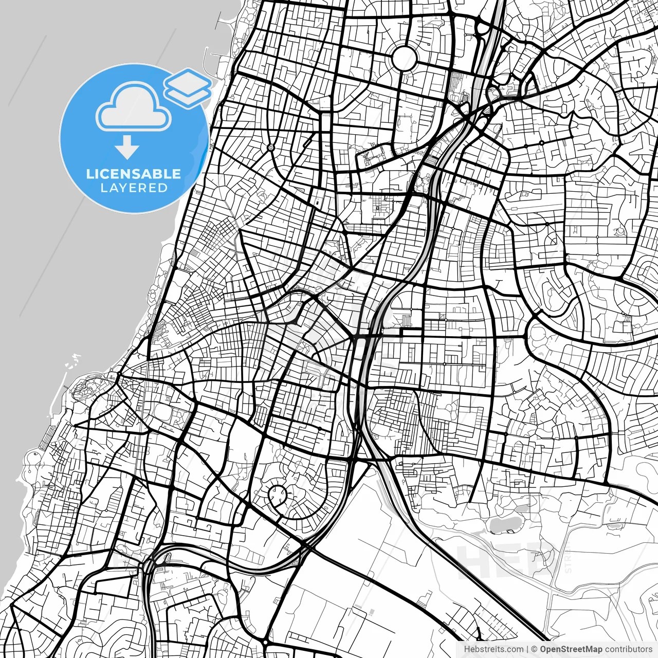 Layered Pdf Map Of Bnei Brak Tel Aviv Israel HEBSTREITS
