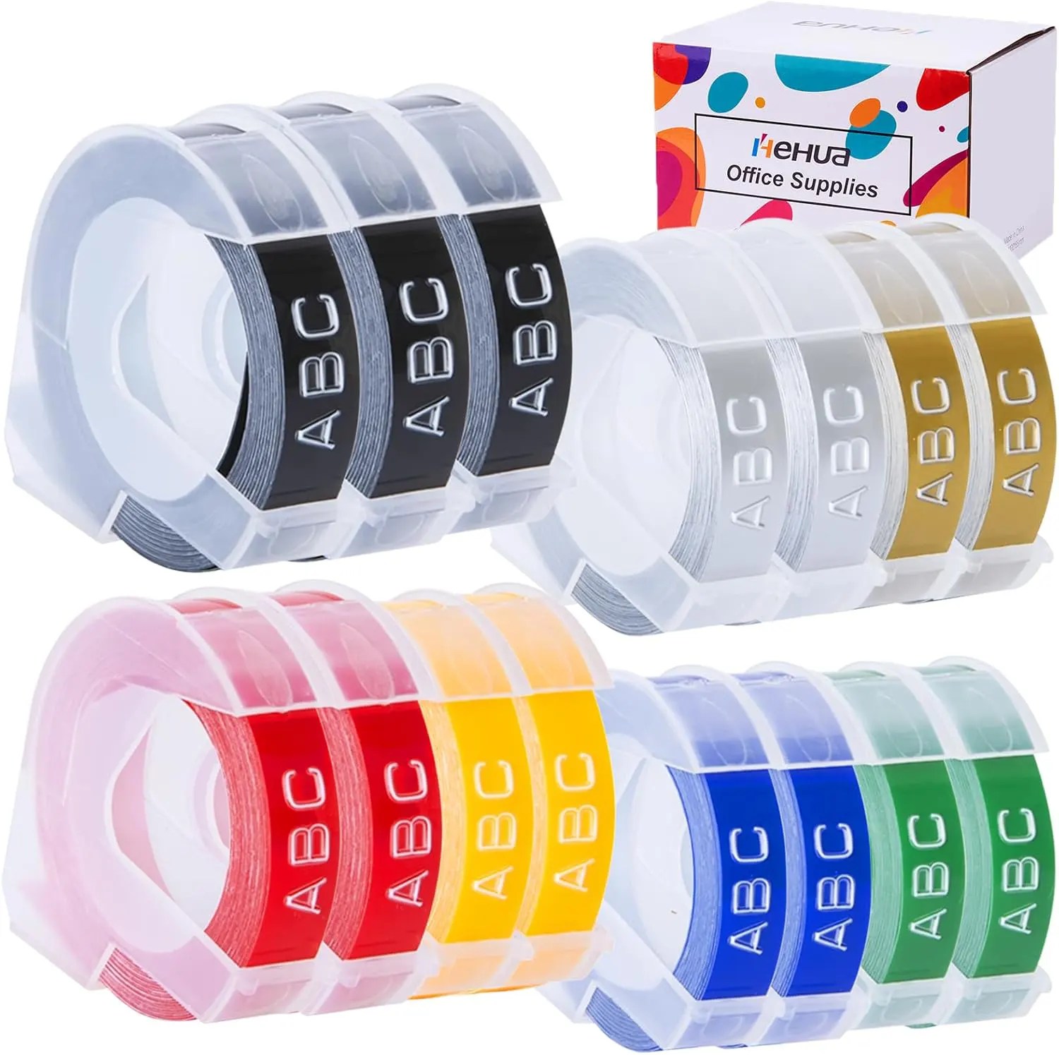 Hehua 15-Pack 3/8 Embossing Label Tape Compatible for Dymo 3D Plastic Embossing Tape for Organizer Xpress Pro 12965 DYM12966 Junior Home Embossing Label Maker