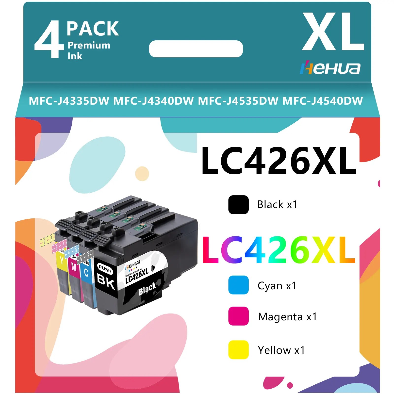 Hehua LC426XL Cartuchos Multipack Compatible para Brother LC426 Cartuchos de impresora LC 426 para Brother MFC-J4340DW MFC-J4335DW MFC-J4540DW MFC-J4340DWE EcoPro Printer (Negro,Cian,Magenta,Amarillo)