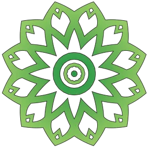 Graphic of green flower mandala.