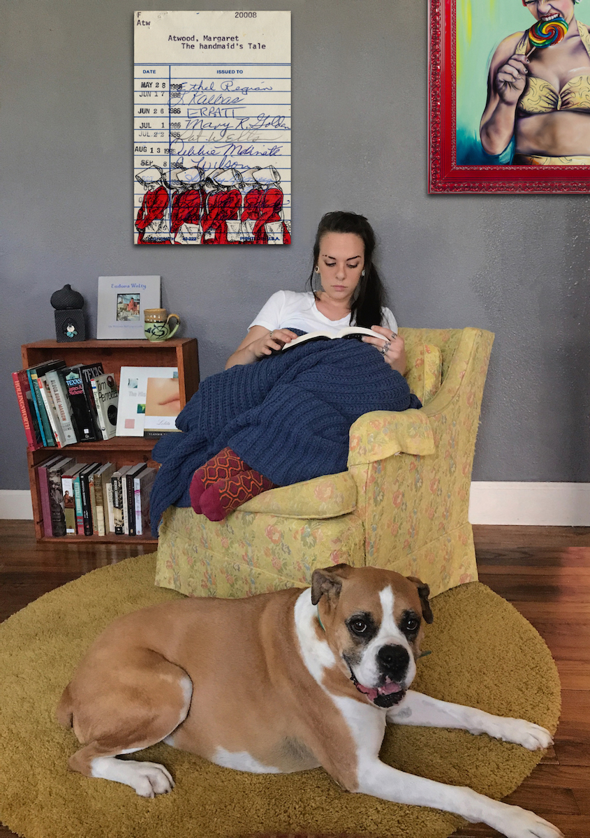 Heidi Pitre illustrates Margaret Atwood's a handmaid's tale on library card for librarians and book lovers