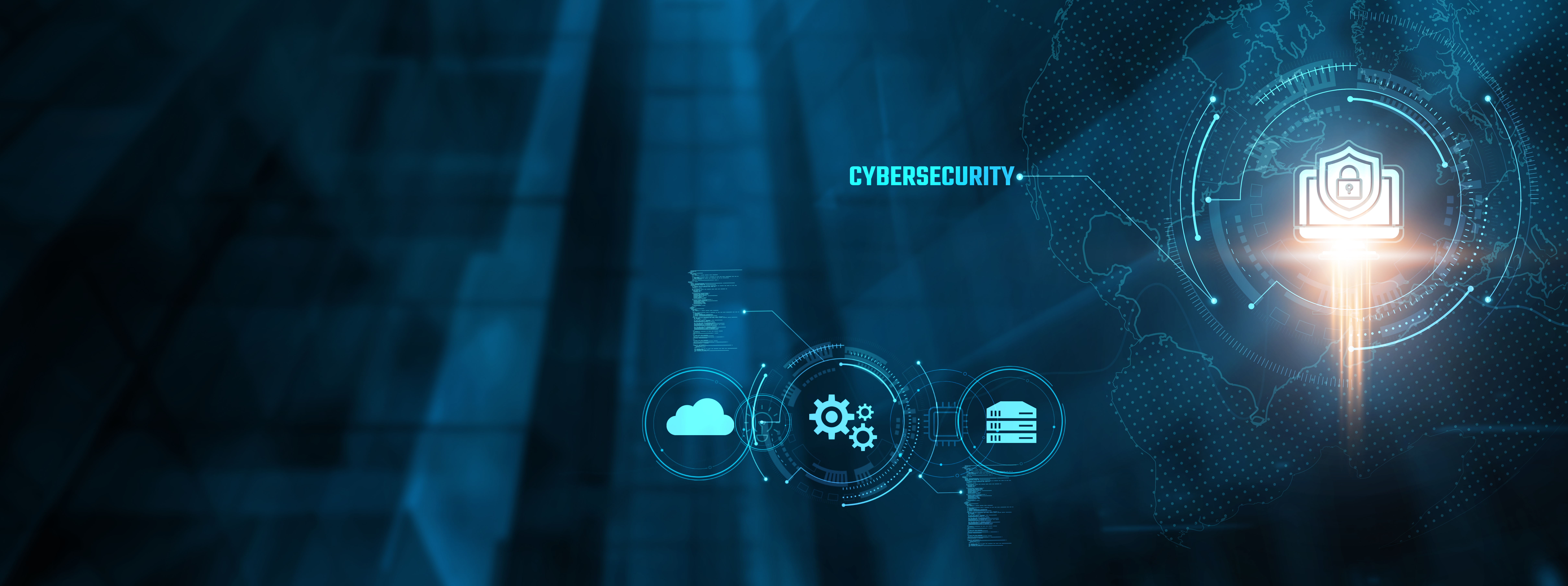 Cybersecurity concept illustration featuring digital shield, cloud, and server icons, emphasizing proactive threat detection and monitoring strategies.