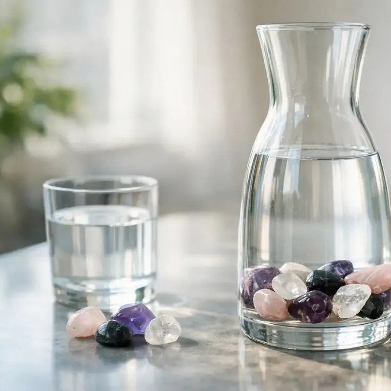 Glaskaraffe mit Wassersteinen