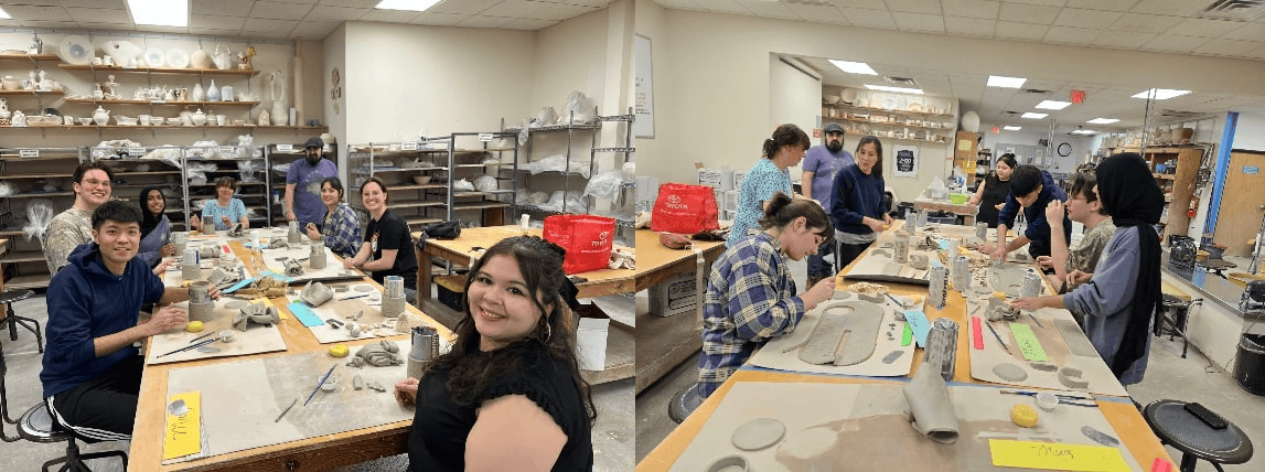 group of people working on pottery